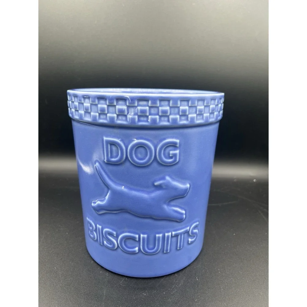 🐾 Longaberger Mulligan Dog Biscuit Canister– Cornflower– USA Pottery – Retired